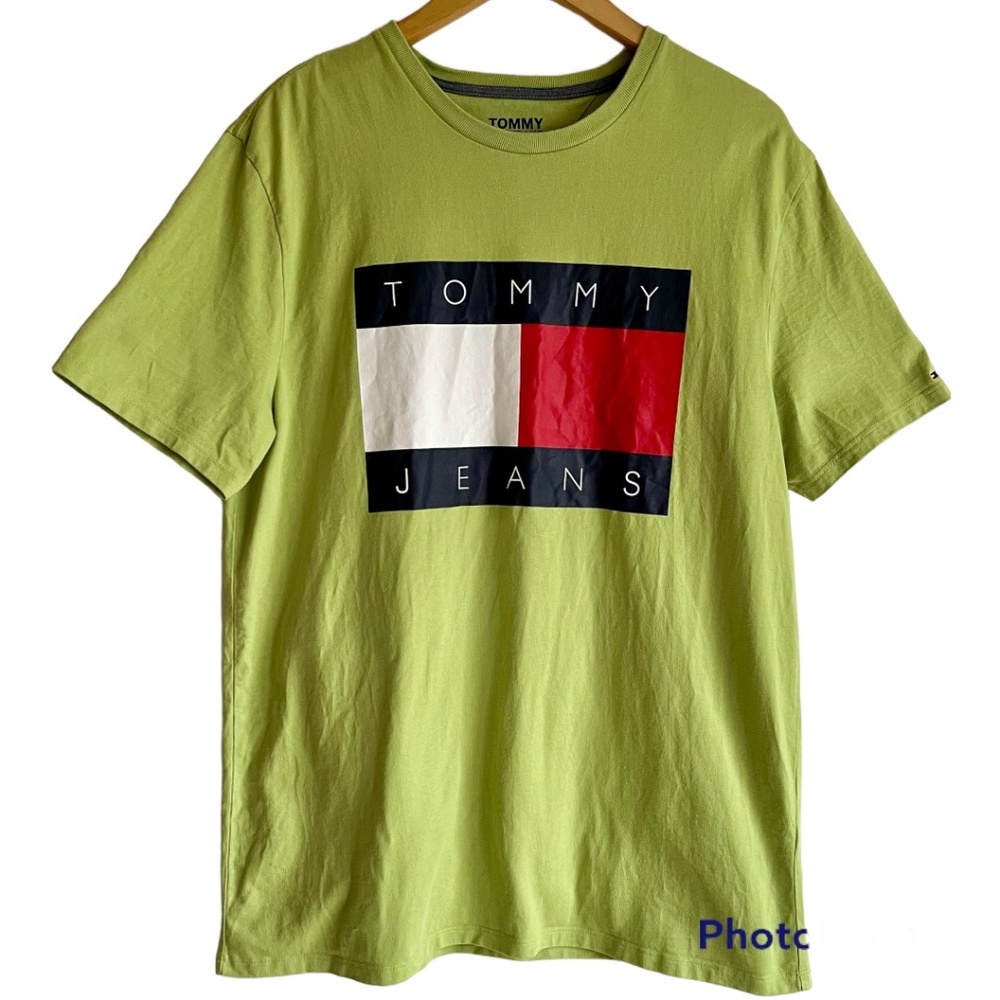 Tommy Hilfiger Men’s Tommy Jeans Logo-Print Crew Neck T-Shirt Green. Size Large